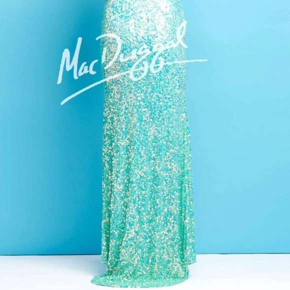 MAC DUGGAL SEQUIN CUTOUT ONE SHOULDER CRYSTAL MINT GOWN sz 10 - Picture 7 of 7